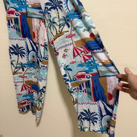 Fresh Destinations Tropical Vacation Print Rayon Wide Leg Pants Womens Medium - Picture 5 of 16